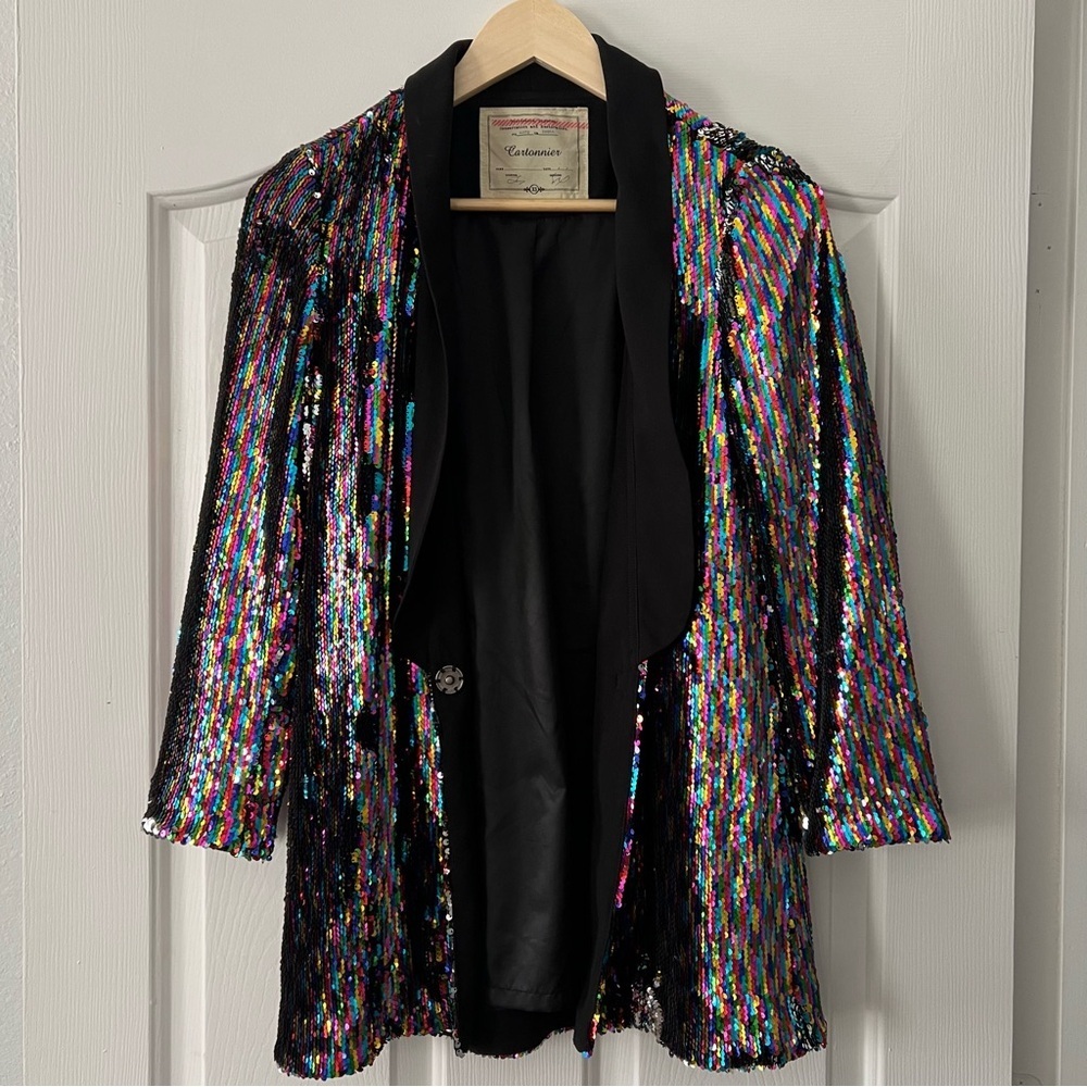 Anthropologie Rainbow Sequin Blazer